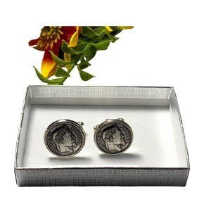French Emperor Napoleon Bonaparte Medallion Silver-Tone Men's Cufflinks …